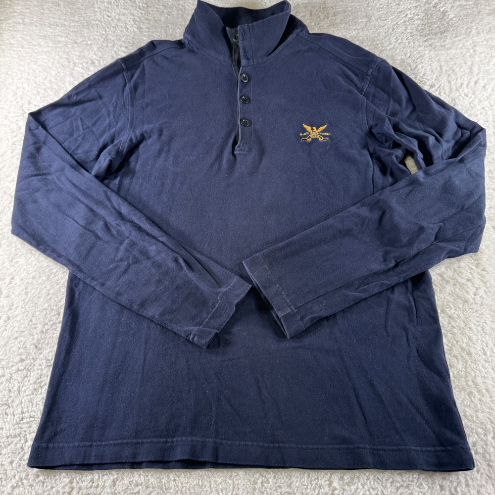 Vintage Polo Ralph Lauren Long Sleeve Navy Blue Button Neck Pullover Women Med